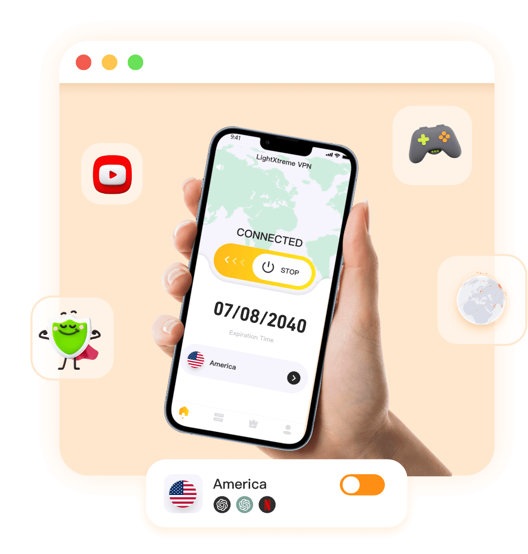 闪连VPN 高速安全VPN 全球节点一键连接界面